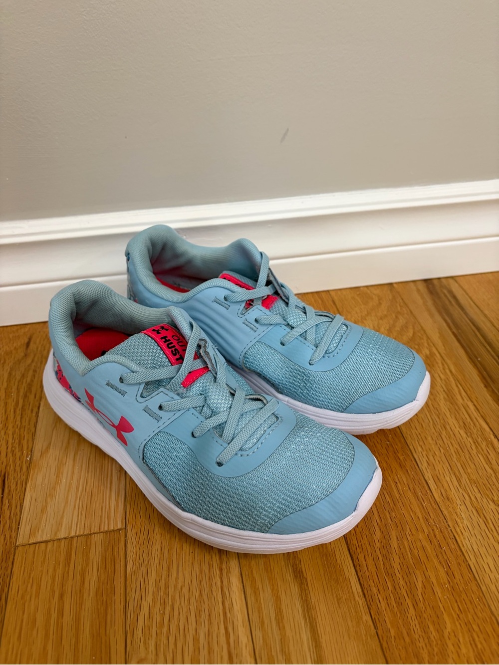 Under Armour Kids Light Blue Sneakers with Pink Accents